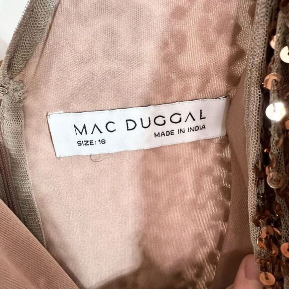 Mac Duggal Wrap Gown Womens 16 Copper V-Neck Thigh High Slit Sequin Beaded Waist - Picture 5 of 12